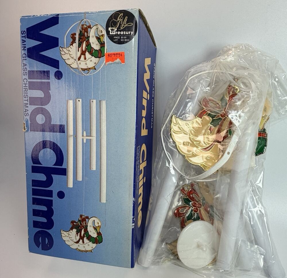 Vintage Christmas Goose Stained Glass Geese Wind Chimes Cottage Granny NEW